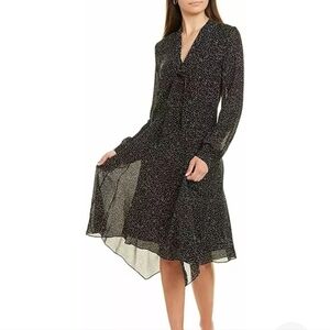 Theory Tie Neck Drape Speckle Silk Dress Size 8